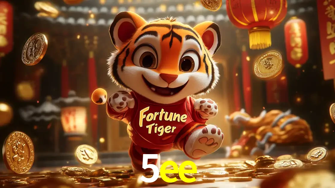 O alegre personagem do Fortune Tiger correndo sobre um caminho de moedas de ouro, simbolizando os grandes prêmios e a diversão do popular jogo de slot do 5ee.